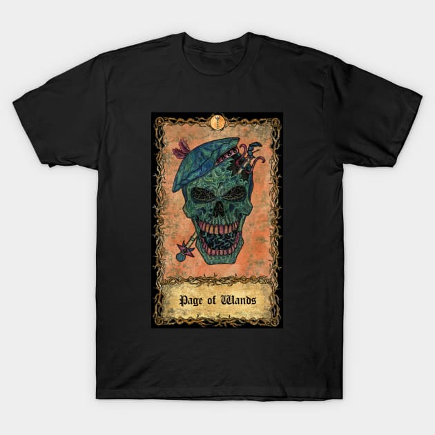 Page Of Wands. Eternal Bones Tarot (Colorful) design. T-Shirt by Mystic Arts